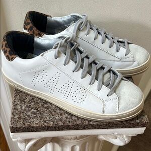 EUC women’s P448 John’s white/leopard sneakers. Size 41